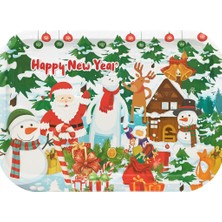 Atagift Hediyelik Happy New Year Temalı Büyük Boy 35 x 20 cm Metal Sunum Tepsisi – Kış Köyü, Noel Baba ve Kardan Adam Desenli Yılbaşı Tepsisi