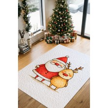 The Reef Design The Reef Noel Baba Ce Geyik Figürlü Halı Dijital Baskılı Dokuma Kaymaz Tabanlı Yıkanır Yılbaşı Halısı