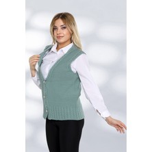 Newco Örgü Detaylı Rahat Kalıp Inci Düğme Detaylı Yelek Hırka