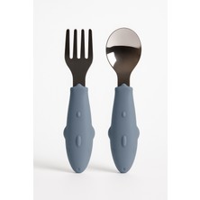 Elya Baby Köpek Balığı Figürlü Silikon Saplı Bebek Çatal Kaşık Seti