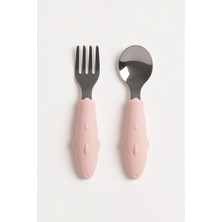 Elya Baby Köpek Balığı Figürlü Silikon Saplı Bebek Çatal Kaşık Seti