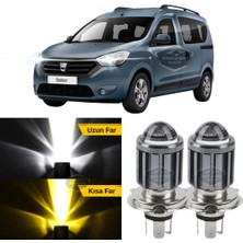 Caralp Dacia Dokker 2012-2022 Uyumlu Mercekli Far Ampulü LED Xenon Çift Renk Sarı-Beyaz Far Şimşek Etkili Csp LED Lamba Uzun Kısa 2 Adet Takım