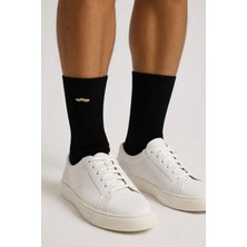 Erkek Sarı Araba Nakışlı Soket Çorap Siyah