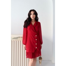 Serica Moda Bordo Balon Kol Pileli Ceket Elbise