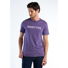 United Colors Of Benetton Erkek Mor Logo Baskılı Organik Pamuklu Tişört
