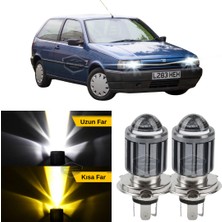 Caralp Fiat Tipo 1993-2000 Uyumlu Mercekli Far Ampulü LED Xenon Çift Renk Sarı-Beyaz Far Şimşek Etkili Csp LED Lamba Uzun Kısa 2 Adet Takım