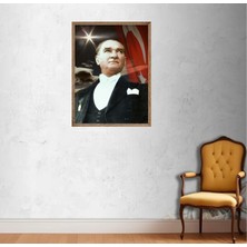 Atatürk Tablosu Yüksek Kalite Tek Parça Ahşap Ceviz Eskitme Çerçeveli