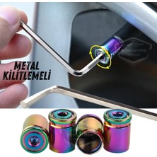 Caralp Kilitlemeli Sibop Kapağı Alyanlı Sibop Kapağı Araba Motosiklet Bisiklet Metal Sıkmalı Renkli Bukalemun 4 Lü Set