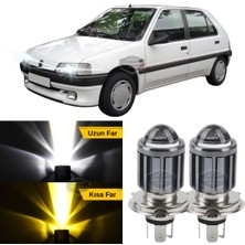 Caralp Peugeot 106 1991-2004 Uyumlu Mercekli Far Ampulü LED Xenon Çift Renk Sarı-Beyaz Far Şimşek Etkili Csp LED Lamba Uzun Kısa 2 Adet Takım