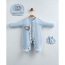 Eda Baby Taşlı Taç Nakışlı Lüks Dantel Detaylı 3'lü Hastane Çıkışı Seti