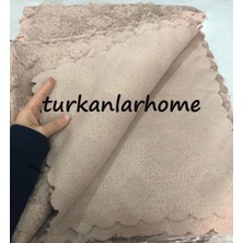 Türkanlar Home 200 x 170 cm Şönil Dokulu Jakarlı Koltuk Örtüsü Bohem Kare Desen Vizon Kaymaz