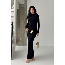 Serica Moda Siyah Büzgülü Toka Detaylı Elbise