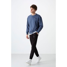 Tommy Life Petrol - Siyah Casual O Yaka Lastik Paça Pamuklu Erkek Standart Kalıp Eşofman Takımı - 85120