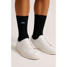 Erkek Mavi Araba Nakışlı Soket Çorap Siyah