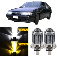 Caralp Fiat Tempra 1990-1999 Uyumlu Mercekli Far Ampulü LED Xenon Çift Renk Sarı-Beyaz Far Şimşek Etkili Csp LED Lamba Uzun Kısa 2 Adet Takım