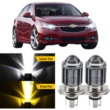 Caralp Chevrolet Cruze 2008-2016 Uyumlu Mercekli Far Ampulü LED Xenon Çift Renk Sarı-Beyaz Far Şimşek Etkili Csp LED Lamba Uzun Kısa 2 Adet Takım