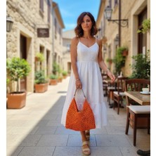 My Balli Store El Yapımı Kağıt Ipten Örgü Turuncu Çanta