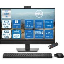 Dell Pro All-In-One Intel Core Ultra 7 265 5.3ghz 64GB Ddr5 512GB SSD Intel Aı Boost Windows 11 Pro 23.8'' 100HZ Fullhd (1920 x 1080) Bilgisayar BTO154QC24250P31 + Zetta Flash Bellek