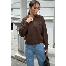 Newco Rita Gold Detay Polo Yaka Yumuşak Dokulu Angora Hırka Taş