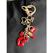 Rossev Charm Kurdele Çanta Figürlü Anahtarlık - Çanta Charm (Kırmızı Ruj Model)
