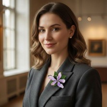 Uretti - Tülin 3528 0309 El Yapımı Stumpwork Nakışlı 3 Boyutlu Lila Çiçek Broş