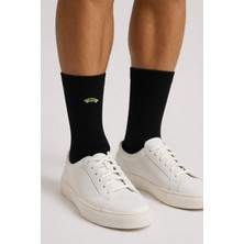 Erkek Yeşil  Araba Nakışlı Soket Çorap Siyah