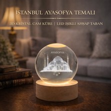 Istanbul Ayasofya Temalı 3D Kristal Cam Küre | LED Işıklı Ahşap Taban
