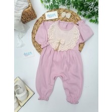 Yakası Dantel Işleme Tulum Pembe - 3-6 Ay