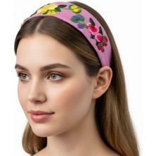 Uretti - Tülin 3528 6683 El Yapımı Brezilya Nakış Işlemeli Sarı Çiçekli Taç / Saç Aksesuarı - 43 cm