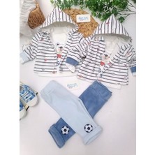 Elçi Topçu Ayıcık Hırkalı Kadife 3'lü Takım Mavi - 12 Ay