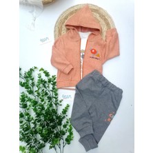 Genel Roket Figürlü Kapüşon Ceketli 3'lü Takım Tarçın - 18 Ay