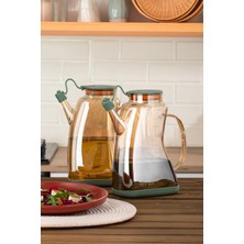 Porsima 3855 Şeffaf Borosilikat Cam Zeytinyağ Şişesi - 2li Yağlık ve Sirkelik Seti Yeşil 1lt