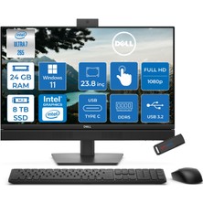 Dell Pro All-In-One Intel Core Ultra 7 265 5.3ghz 24GB Ddr5 8tb SSD Intel Aı Boost Windows 11 Pro 23.8'' Dokunmatik 75HZ Fullhd (1920 x 1080) Bilgisayar BTO155QC24250P12 + Zetta Flash Bellek