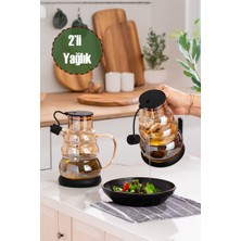 Porsima 3617- 1 Kapaklı Borosilikat Cam 2li Yağlık Sirkelik Seti Yağdanlık Takımı 1000ML Siyah