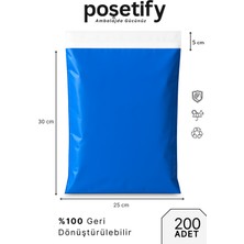 Poşetify Mavi Cepsiz Kargo Poşeti 25X30X5 cm | 200 Adet | E-Ticaret Poşeti | Yapışkan Bantlı Kargo Zarfı
