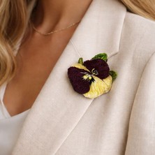 Uretti - Tülin 3528 5911 El Yapımı Stumpwork Nakışlı 3 Boyutlu Bordo Çiçek Broş