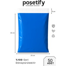 Poşetify Mavi Cepsiz Kargo Poşeti 25X30X5 cm | 50 Adet | E-Ticaret Poşeti | Yapışkan Bantlı Kargo Zarfı