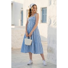 Pastelastore Askılı Pötikare Desenli Yazlık Midi Boy Kadın Elbise 1300