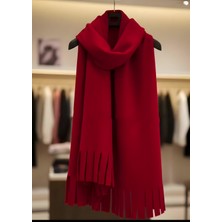 Trend Kırmızı Kışlık Şal – Yumuşak Dokulu, Püsküllü Şık Tasarım