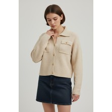 Newco Gold Düğmeli Dokulu Triko Ceket Çift Cep Detaylı, Polo Yaka, Uzun Kollu