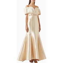 Ac By Aanchal Chanda Embellished Off-Shoulder Omuz Açık Saten Balık Form Kadın Elbise