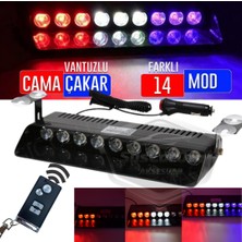 Caralp S1 Kumandalı Cam Içi Vantuzlu Polis Çakar 9 Ledli Kırmızı Beyaz Mavi 14 Mod Çakmaklık Girişli