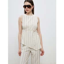 Soulife Bisiklet Yaka Çizgili Asimetrik Kesim Kolsuz Bluz