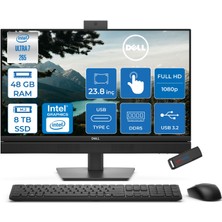 Dell Pro All-In-One Intel Core Ultra 7 265 5.3ghz 48GB Ddr5 8tb SSD Intel Aı Boost Freedos 23.8'' Dokunmatik 75HZ Fullhd (1920 x 1080) Bilgisayar BTO155QC24250F30 + Zetta Flash Bellek