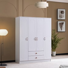 Gardırop, Gloria Mdf Ön Yüzeyli 4 Kapaklı Dolap - Beyaz