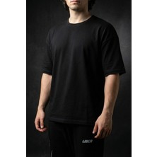 Unisex Siyah Oversize Salaş Kesim %100 Pamuk Bisiklet Yaka Basic Tshirt