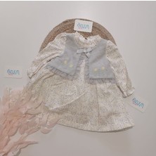 Cepkenli  Bebe Yakalı Nakışlı Gri Elbise 6 Ay