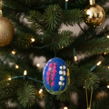 Uretti - Tülin 3528 4319 El Yapımı Yumurta Köpük Üzeri Keçe Mavi Yılbaşı Süsü / 8 cm x 5 cm