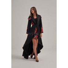 Crystalia Saten Jakar Motifli Ceket - Siyah