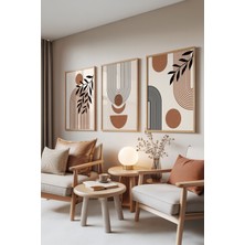 Zestia Ahşap Çerçeveli 3’lü Tablo Seti, Kahverengi Geometrik Desen, Salon Set No: 30056